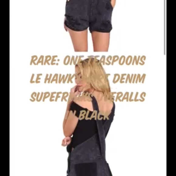One Teaspoon Le Hawk Superfreaks Denim Overall Shorts size 25 Black distressed - Picture 3 of 16